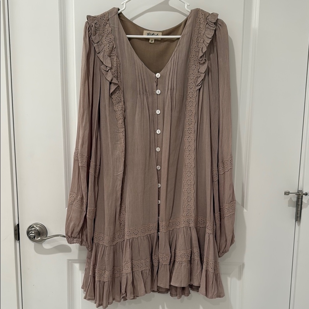 Listicle Brown Ruffled Long Sleeve Blouse